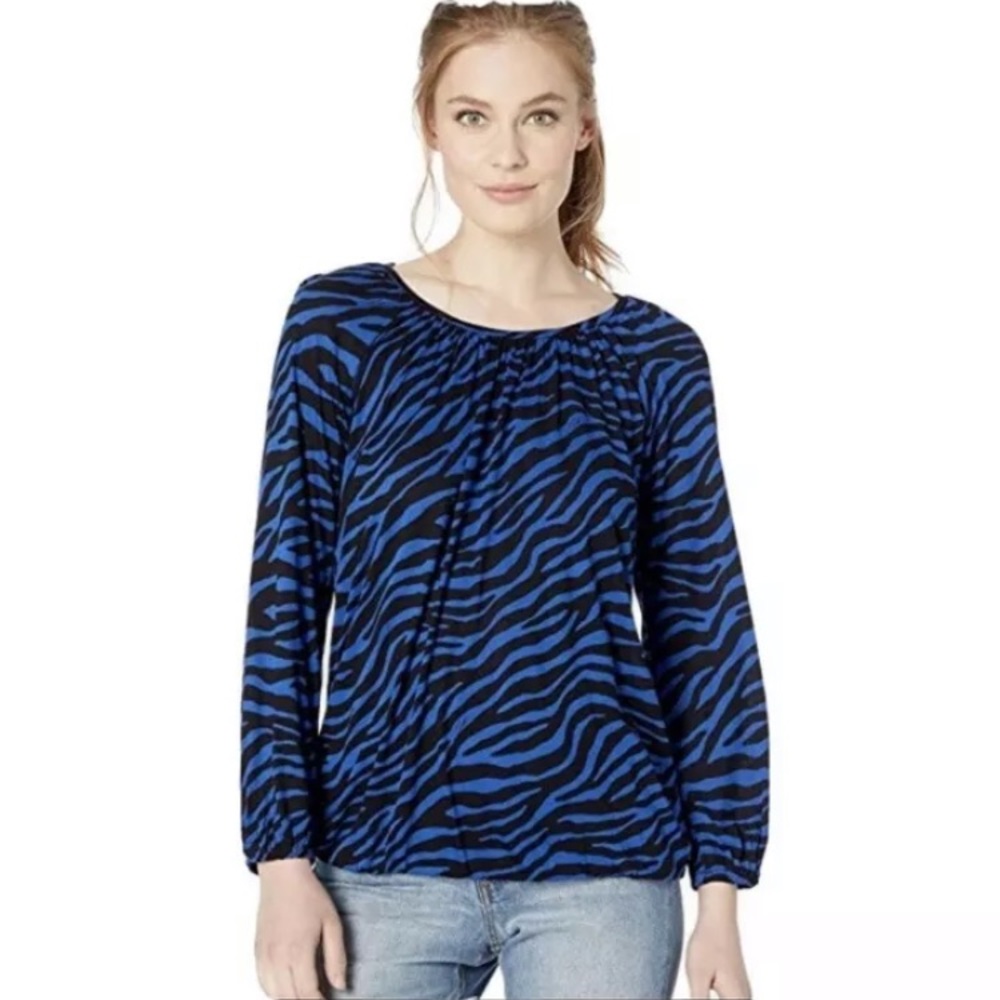 Michael Kors Blue Black Striped LongSleeve Blouse